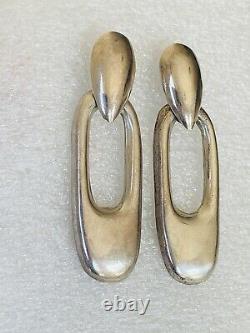 Vintage Taxco Mexico 925 Sterling Silver Elongated Modernist Dangle Earrings