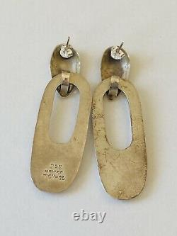 Vintage Taxco Mexico 925 Sterling Silver Elongated Modernist Dangle Earrings