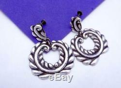 Vintage Taxco Mexico Mexican Sterling Silver Big Dangling Earrings 24506