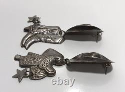 Vintage Taxco Mexico Sterling Silver Cowboy Rodeo Dangle Post Earrings