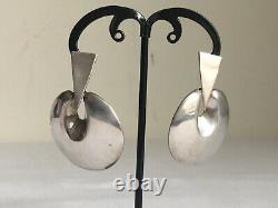 Vintage Taxco Mexico Sterling Silver Modernist Dangle Earrings XL 17 grams