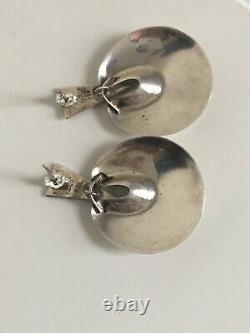 Vintage Taxco Mexico Sterling Silver Modernist Dangle Earrings XL 17 grams