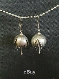 Vintage Taxco Mexico TC-252 Sterling Silver 925 3-D Tulip Dangle Earrings