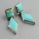 Vintage Taxco Turquoise 950 Sterling Silver Earrings Mexico Facet Cut Mexican