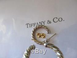 Vintage Tiffany & Co. 18K & Sterling Silver Rope Hoop Earrings Large