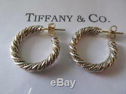 Vintage Tiffany & Co. 18K & Sterling Silver Rope Hoop Earrings Large
