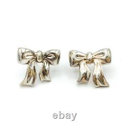 Vintage Tiffany &Co. 1990 Sterling Silver Ribbon Bow Stud Earrings #NG59