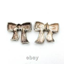 Vintage Tiffany &Co. 1990 Sterling Silver Ribbon Bow Stud Earrings #NG59