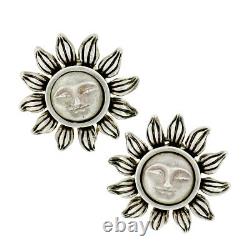 Vintage Tiffany & Co. 1995 Sterling Silver Sun Face Clip On Earrings with Pouch