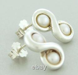 Vintage Tiffany & Co 925 Sterling Silver Pearl Infinity Stud Earrings