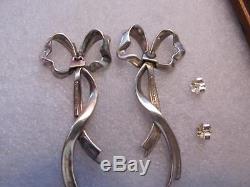 Vintage Tiffany & Co. Bow Ribbon Sterling Silver Earrings 2.25 Large