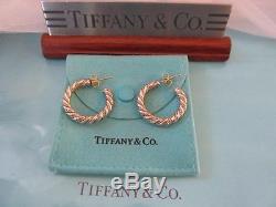 Vintage Tiffany & Co. Hoop Twisted Rope 18K Gold Sterling Silver Earrings Large