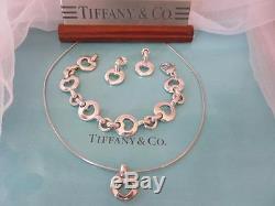 Vintage Tiffany & Co. Open Heart Link Sterling Silver Necklace, Bracelet, Earrings
