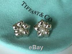 Vintage Tiffany & Co Pearl Flower Stud Sterling Silver Earrings