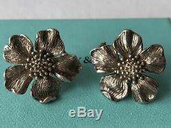 Vintage Tiffany & Co Sterling 925 Silver Dogwood Flower Omega Back Earrings