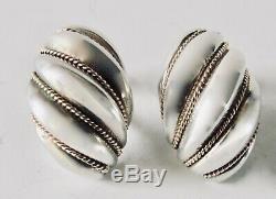 Vintage Tiffany & Co. Sterling Silver 14 K Gold Braided Rope Shell Clip Earrings