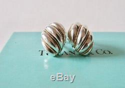 Vintage Tiffany & Co. Sterling Silver 14 K Gold Braided Rope Shell Clip Earrings