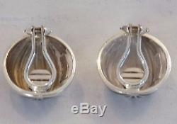 Vintage Tiffany & Co. Sterling Silver Black Enamel Dome Clip On Earrings