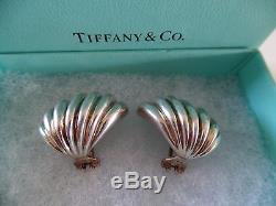 Vintage Tiffany & Co. Sterling Silver Italy Shell Wave Cuff Earrings 925