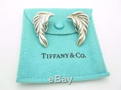 Vintage Tiffany & Co. Sterling Silver Leaf Feather Clip On Earrings