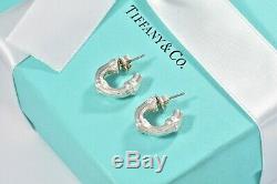 Vintage Tiffany & Co Sterling Silver Small Bamboo Hoop Earrings +Pouch Lovely