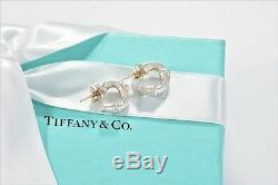 Vintage Tiffany & Co Sterling Silver Small Bamboo Hoop Earrings +Pouch Lovely