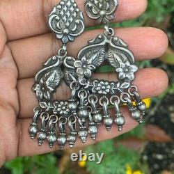 Vintage Tribal Ethnic Boho Handmade Sterling Silver Dangle Drop Earrings