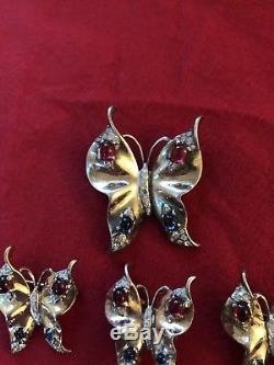 Vintage Trifari Sterling Silver Butterfly Set 4 PIN BROOCH 1 Earring BOOK PIECE