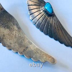 Vintage Turquoise Sterling Silver Earrings 2.5 Wings Large Signed Mexico Blue