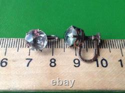Vintage USSR Gilt Sterling Silver 875 Woman Earrings Rock Crystal Stone Screw