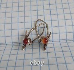 Vintage USSR Pair Earrings Sterling Silver 875 Jewelry Women Stone Beautiful 3