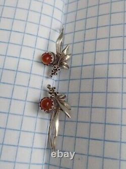 Vintage USSR Pair Earrings Sterling Silver 875 Jewelry Women Stone Beautiful 3