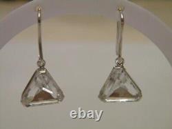 Vintage USSR Pair Earrings Sterling Silver 875 Stone Rock Crystal Jewelry 4.13gr