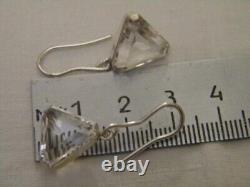 Vintage USSR Pair Earrings Sterling Silver 875 Stone Rock Crystal Jewelry 4.13gr