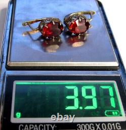 Vintage USSR Pair Stud Earrings Sterling Silver 875 Ruby Jewelry Women's Retro