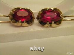 Vintage USSR Pair Stud Earrings Sterling Silver 875 Stone Jewelry Women's 7.27gr