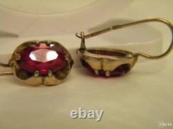 Vintage USSR Pair Stud Earrings Sterling Silver 875 Stone Jewelry Women's 7.27gr