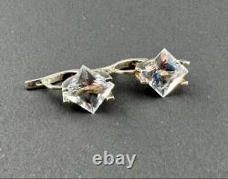 Vintage USSR Pair Stud Earrings Sterling Silver 925 Stone Jewelry Women's