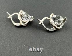 Vintage USSR Pair Stud Earrings Sterling Silver 925 Stone Jewelry Women's