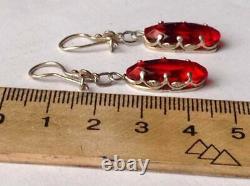 Vintage USSR Sterling Silver 875 Womens Jewelry Stud Ear Earrings Red Stone