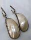 Vintage Ussr Women's Earrings Sterling Silver 925 Stone Natural Mother-of-pearl