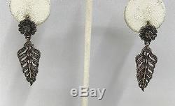 Vintage Victorian 18k Gold Rose Cut Diamond Earrings With Sterling Flower Leaves