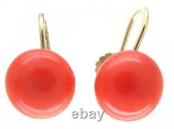 Vintage Victorian Round Orange Coral Earring 14k Yellow Gold Plated Stud Earring