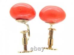 Vintage Victorian Round Orange Coral Earring 14k Yellow Gold Plated Stud Earring