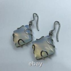Vintage Women's Earrings Sterling Silver 925 With Stone Moonstone Stylish Large