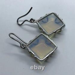 Vintage Women's Earrings Sterling Silver 925 With Stone Moonstone Stylish Large