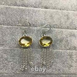 Vintage Women's Jewelry 925 Sterling Silver Earrings With Natural Citrine Stones