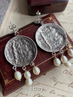Vintage Women's Jewelry Earrings Mother of Pearl Sterling Silver 800 Antique