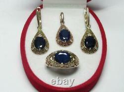 Vintage Women's Jewelry Set Earrings Pendant Ring Gilt Sterling Silver 925 Stone