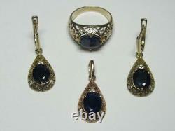 Vintage Women's Jewelry Set Earrings Pendant Ring Gilt Sterling Silver 925 Stone